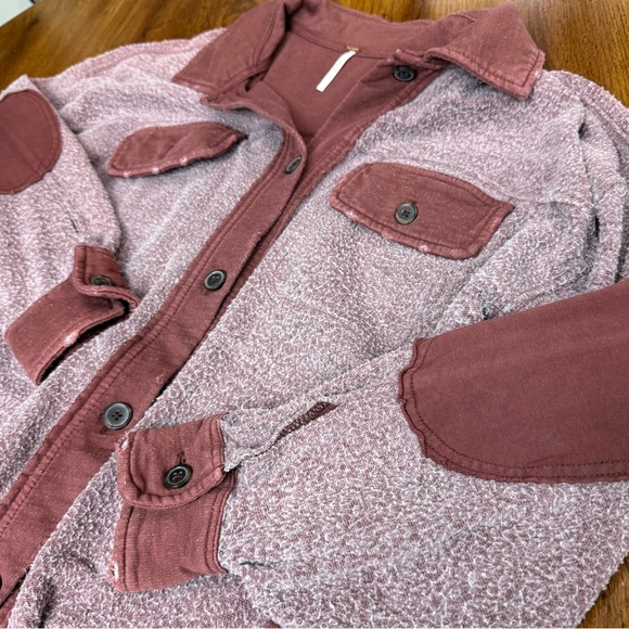 Free People Ruby Jacket Pink Burgundy Fleece Shacket Sz Small Oversized Boho - Picture 12 of 14